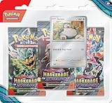 Pokémon Sammelkartenspiel: 3er-Pack-Blister Karmesin & Purpur - Maskerade im Zwielicht: Relaxo (3 Boosterpacks & 1 holografische Promokarte)