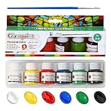 Caelura Glas und Porzellanfarbe, 6 x 25 ml Glasmalfarbe und 1 Pinselstift, Keramik Bemalen Set, Ideal zum Bemalen von Tassen, Vasen und Glas