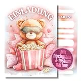 HIDEBLOOM Einladungskarten Pyjamaparty I 12 Stück I DIN A6 (10,5 cm x 14,8 cm) I Einladung Übernachtungsparty Teddybär I Einladungskarten Kindergeburtstag Mädchen und Junge I Sleepover Übernachtung