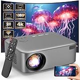 [Elektrischer Fokus] FRESHDEW Beamer, 5G WiFi Projektor mit Bluetooth Native 1080P Projektor,26000L LCD Technologie Heimkino Outdoor/Heimkino Video Projektor mit Stativ für iOS/Android/TV Stick