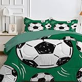 Qiwagu Bettdecke 135x200 4 Jahreszeiten, Wende FußBall Steppdecke Waschbare, Bettdecke ohne Bezug Nutzbar, Leicht Weiche Schlafdecke 200GSM, Ganzjahresdecke GrüN mit 1 Kissenbezug