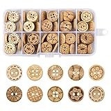 100 Stück Natur Kokosknöpfe, 2/4 Löcher Holzknöpfe, Handmade, Runde, Basteln Kinder, 15mm, Annähen, Sortiert (No2 Kokosnussschale)