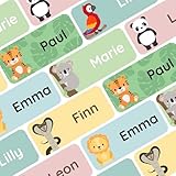 Klebekerlchen® Namensaufkleber für Kinder (60 Stück), Kleidung & Gegenstände Namensschilder personalisiert und waschmaschinenfest, Schule und Kindergarten - Dschungel-Tiere