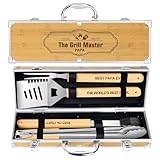 Papa Geschenke,4 Stücke BBQ Grillbesteck Set Edelstahl Grillzubehör für Männer Geschenk Geburtstag Hochwertiger Grillutensilien Set Koffer mit Grillkoffer für Garten und Camping