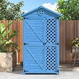 Hommdiy Gartenhaus Outdoor Holz Gartenmöbel Aufbewahrungsschuppen Werkzeughaus für Garten Terrasse verblassungsfrei Blau