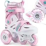 cariboo Rollschuhe Für Kinder Inliner Für Anfänger Verstellbar S 31-35 Mit Lernlaufräder Glitzern Rosa Minze Ballerina