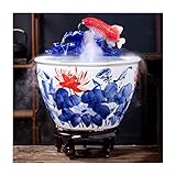 Fischglasvase Fischglas aus Keramik im chinesischen Stil, Büro, Wohnzimmer, Balkon, vom Boden bis zur Decke, zu Hause, Zirkulation, Wasser, Ornament, Innenhof, Goldfischglas Kleines Aquarium-Starter-K