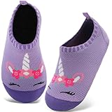 Kyopp Hausschuhe Kinder Junge Mädchen Pantoffeln Atmungsaktive Rutschfest Weich Barfussschuhe für Lauflernschuhe Kleinkinder Schuhe Kindergarten Unisex (Einhorn Lila 28/29EU)
