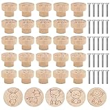 JReHuiG 25 Stück Möbelknöpfe Holz, Tierdrucke Schrankgriffe, Rund 25 x 35 mm Holzgriff, Holz Knauf für Schrank, Kommode, Wohnzimmer, Schubladen, Schrank, Küche (25)