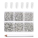 Beadsland 7200pcs Flatback Strasssteine, klar Strasssteine Nagel Edelsteine Runde Kristall Strasssteine für Kunsthandwerk, gemischt 6 Größen mit Wachsmalstift Kit, SS3-SS10, Kristall