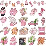 40 Stück Weihnachtsanhänger Rosa, Holz Weihnachtsbaum Deko, Christbaumschmuck Rosa, Weihnachtsbaumschmuck Holz, Baumschmuck Weihnachten Anhänger für Weihnachtsbaum, Geschenkanhänger, Partyzubehör