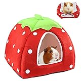Mygeromon Kuschelsack Meerschweinchen Höhle Waschbar Kaninchen Kuschelhöhle Kuschelig Winter Gemütliches Kleintierbetten Für Zwergkaninchen/Chinchilla/Hamster (Erdbeeren)