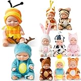 10 Stück Mini Baby Puppen,Reborn Puppen,11cm Realistische Babypuppe mit Tiere Kleidung,Niedliche Kleinkind Figur Geschenke Puppenspielzeug Set für Mädchen Ostern Korb Valentine Geburtstag 3+Jahre alt
