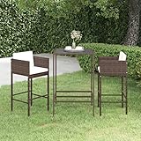 BOWEKAM Home & Garden-3-teiliges Gartenbar-Set mit Kissen, Polyrattan, braun, Möbelwahl
