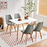 LafeuR Esszimmergruppe Esstisch mit 4 Stühlen Essgruppen, Rechteckig Küchentisch-Set für 4 Personen Sitzgruppe für Wohnzimmer Küche Büro(Weiß Tisch+4 Grau Esszimmerstühle)