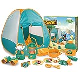 Linsition Kinder Camping Spielzelt Spielzeug,21-teiliges Lagerfeuer-Spielzeug-Set für Kleinkinder, Kinder, Jungen, Mädchen | Beinhaltet EIN Campingzelt für Kinder, EIN Lagerfeuer, eine Öllampe