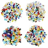 Belle Vous 525 Stk Bunte Glas Mosaiksteine zum Basteln in 4 Formen - Mit Rauten-, Quadrat-, Rechteck- und Dreieck- Mosaik Formen für Kunstwerk-, Deko- & Mosaik Basteln