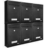 MONZANA® 6X Briefkasten Schwarz inkl. 2 Schlüssel Namensschild abschließbar Mailbox Briefkastenanlage Postkasten Stahl
