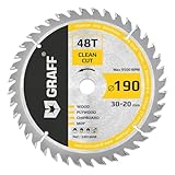 Kreissägeblatt 190x30 mm (20 mm Adapter) für Holz (fein) – Sägeblatt 190x30 für feine Schnitte von Weich und Hartholz (48 Zähne) – Kompatibel mit Makita und Bosch Sägeblatt 190x30