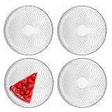 TREND FOR HOME Geschirrset 4 Personen Teller Set aus Glas Dessertteller Frühstücksteller Servierteller Kuchenteller Salatteller Transparent | 4 Stück | Ø 17.4 cm | Geometrische Muster | Elina