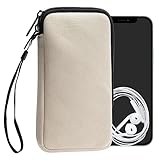kwmobile Handy Tasche kompatibel mit Smartphones XL - 6,7/6,8' Hülle - Canvas Handyhülle mit Mikrofaser Inlay in Creme - Handytasche mit 17,2 x 8,4 cm Innenmaße
