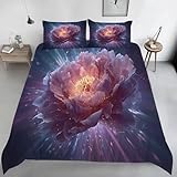 Generisch Pfingstrose Bettwäsche 200x220, Rosa Blumen Wendebettwäsche, Modern Kunst Motiv Bettbezug mit Reißverschluss, Weiche Mikrofaser Bettwäsche Sets 3 Teilig mit 2 Kissenbezug 80x80 QX48