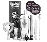 CocktailMeister Premium Cocktail Shaker Set, Professional Cocktail Mixing Set, Ideal für Zuhause oder die Bar, Shaker, Cocktailbuch, Japanisches Messbecher UVM
