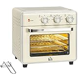 HOMCOM Minibackofen mit Umluft 20L Mini Ofen mit Backblech, Grillrost und Krümelblech, 90 °C-230 °C Heißluftfritteuse mit 5 Modi, Frittierkorb, 60 Min. Timer, 1400W, Metall