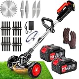 ZJS Rasentrimmer Mit Akku 21V Leichter Freischneider 4.0Ah Akku 33~47in Elektrischer Rasentrimmer Teleskop-stiel Zum Trimmer Garten Motorsense Akku/Elektro Enthalten 3 Arten Von Schneidklingen&Räder