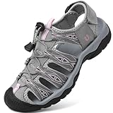 Brfash Trekkingsandalen Damen Wandersandalen Sommer Outdoor Geschlossene Sandalen Wanderschuhe für Sport Strand Wassersport Walking Sandalen,Grau Blau,EU39