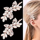 2 Stück Strass Braut Haarspangen Blatt Braut Hochzeit Haarnadeln Kristall Haarspangen Silber Strass Schmuck Haarspange für Bräute Brautjungfern Blumenmädchen (Roségold)