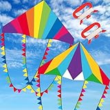 Chennyfun Kinder Drachen, 2Pcs Groß Delta Drachen für Kinder Erwachsene, 120x65cm mit langem Schwanz, inkl. 100m Drachenschnur und Snap Swivel