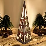 FZQBEY Weihnachtsdeko LED Pyramide aus Holz, Weihnachtsdeko Innen Holz Pyramide mit LED Licht, Leuchtender Weihnachtspyramide Deko Weihnachtsbeleuchtung Pyramidenförmige für Weihnachten Tischdeko (A)