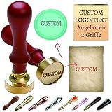 Siegelstempel Personalisiert mit Initialen [mit 2 Holzgriff] stempel mit Logo/Text, Wachs-Siegel-Stempel mit Namen Adressen & Datumsangaben, Persönliche Siegel auf Einladungen,Rund(Φ4CM)
