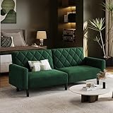 Yaheetech 2 Sitzer Sofa, 159cm Polstersofa aus Samtstoff, Kleine Sofacouch, 140,5 × 94 cm Liegefläche, Doppelsofa für Wohnzimmer/Schlafzimmer, Grün