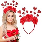 Ncozwo 1 Stück Rose Glitzer Herz Antenne Krone Stirnband Valentinstag Rose Haarreifen Glitzer Rot Herz Topper Kopfschmuck Haarschmuck für Valentinstag Hochzeit Jahrestag Party Favors