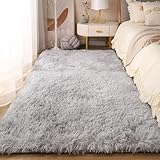 XUEDNGM Shaggy Hochflor Teppich Fellteppich 185 x 255 cm Teppiche Schlafzimmer Deko Schlafzimmer Teppiche Pflegeleicht Und Einfarbig, Weich Modern Unifarben für Wohn Schlafzimmer, Wasser Grau