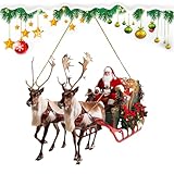 Generisch Hirsch Weihnachtsmann Statue – Acryl 20x18.5cm | Rentier Schlitten Ornament Weihnachts-Dekoration | Hirsch Schlitten Figur Für Innen & Außen, Festliche - & Garten-Deko