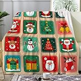 Weihnachtsdecke - Kuscheldecke Flauschig Patchwork, Decke Fleecedecke Weihnachtsmann, Weiche Warme Decke Wohndecke als Sofadecke Wolldecke Couchdecke Tagesdecke, Kleine 130x150 cm Y-769
