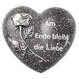 Besinnliche Grabdeko zur Erinnerung, frostfest und witterungsbeständig Grabschmuck - Grabfigur - Friedhof Deko (Herz (Am Ende bleibt die Liebe) 10,5 x 9,5 cm)