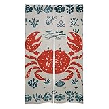 FHESDCW Thermoisolierter Türvorhang mit Meerestiermotiven, Bauernhaus-Stil, winddicht, Leinen, Fenstervorhang für Schlafzimmer, Büros, Restaurants