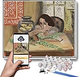 Malen nach Zahlen-Set für Erwachsene und Kinder, junge Frau vor einem Aquarium, Malen von Henri Matisse, Malen nach Zahlen, Kit für Kinder und Erwachsene