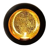 Gadgy Teelichthalter Schwarz Gold - Windlicht Esstisch Deko - Teelichthalter Metall rund - Windlicht Metall Deko schwarz - Tischdeko Windlicht schwarz - Wohndeko 17 x 10 cm