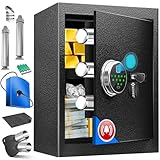 KESSER® Elektr. Tresor mit Fingerabdruck & Schlüssel XL | Inkl. Notfallakku | Elektronischer Safe | 3x Doppelbolzenverriegelung | Boden Wandtresor | Möbeltresor | Panzerschrank Zahlenschloss Schwarz