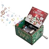 AMSGANK Weihnachts Spieluhr Hölzerne Spieluhr, Mini Handkurbel Spieluhren aus Holz Vintage Musikkästchen Weihnachts Dekoration Kreative Handgeschnitzte, Grün