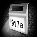 COEKI Edelstahl Hausnummer Solar Beleuchtete 2 LEDs Solarhausnummer mit Dämmerungsschalter IP65 Wasserdicht Außen mit Nummern 0-9 & Buchstaben A-H