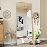 Koonmi Standspiegel mit abgerundeten Ecken, 53 x 163 cm runden Ecken Ganzkörperspiegel mit Ständer, großer Fußboden Standspiegel Ganzkörperspiegel Wand Hänger für Schlafzimmer, Wohnzimmer, Gold