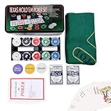 MAGIC SELECT Poker Set Spiel. Poker Set Texas Hold 'Em mit 200 Chips, 2 Kartensätzen, Dealer-Button, Big - Small Blind, Matte, Metallbox mit Regelhandbuch im PDF-Format.