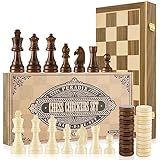 Peradix 2 in 1 Schach und Dame Spiel aus Walnußholz Holz - 39x39CM Klappbar Schachbrett Magnetisch Handgefertigt Schach mit groß Schachfiguren Spielzeug und Geschenk für Kinder
