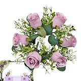 Frühlings-Kerzenringe, 22 cm, handgefertigter Blumenkranz, dekorativer Kerzenhalter, künstlicher Blumenring, eleganter Tischaufsatz für Hochzeiten, Empfänge, Blumenbänke, Heimdekoration, saisonale